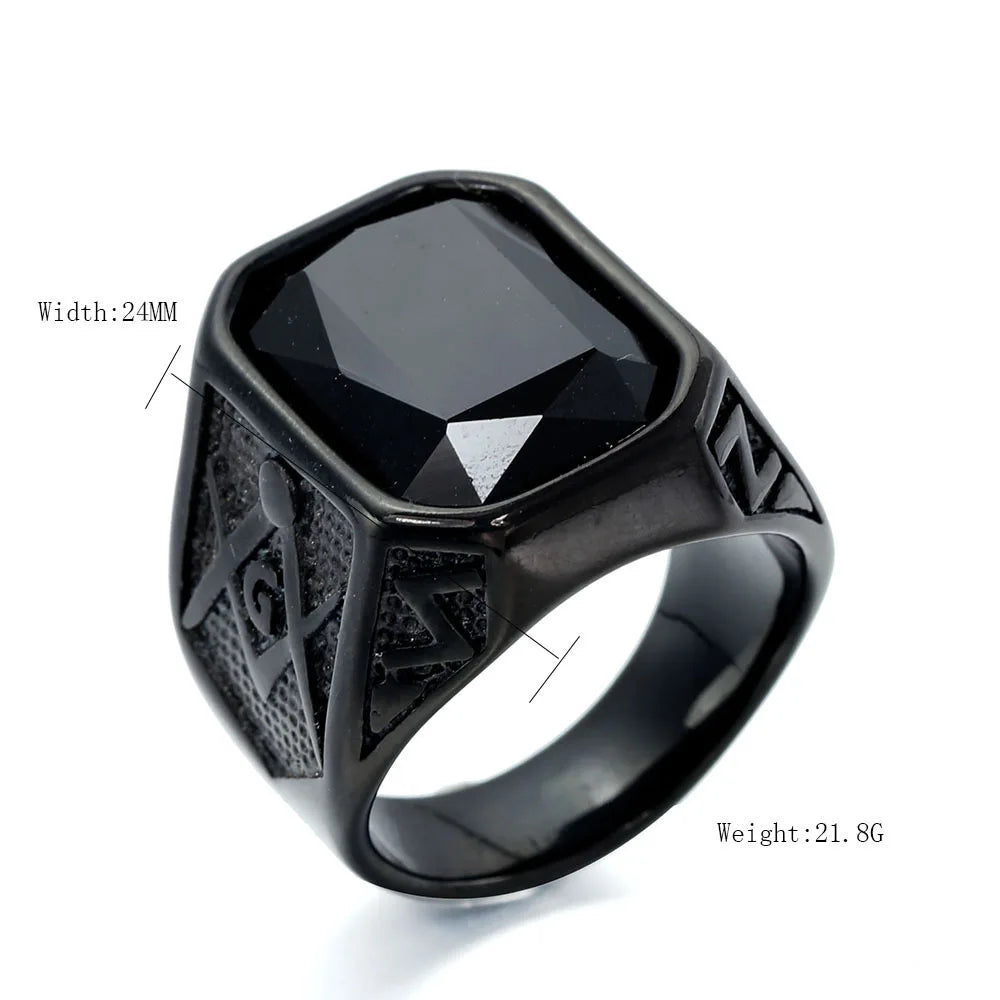 HNSP 316L Edelstahl Freimaurer-Ring, rotes Kristallstein-Design, Herrenschmuck