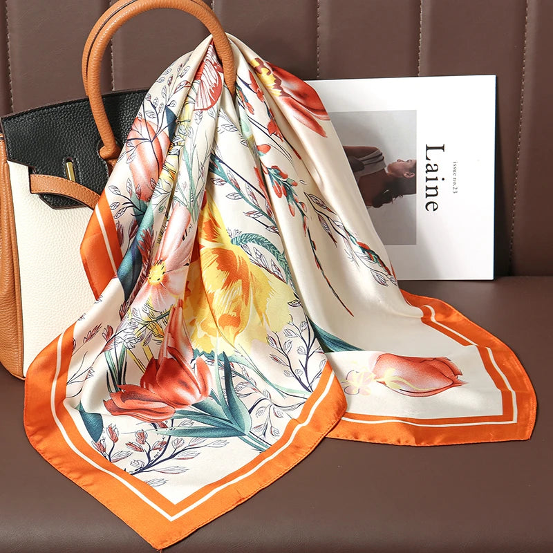 Luxuriöser Bedruckter Satin Seiden Quadrat Schal – Mode Schal, Hijab, Haarband für Damen