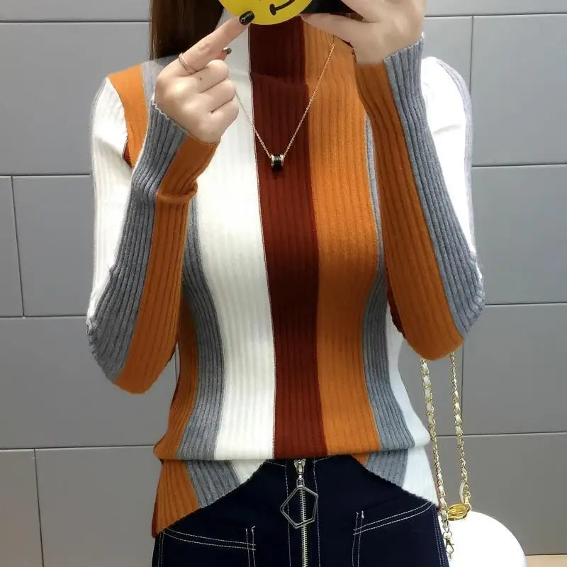 Damen Herbst Winter Strickpullover mit Halbhochkragen
