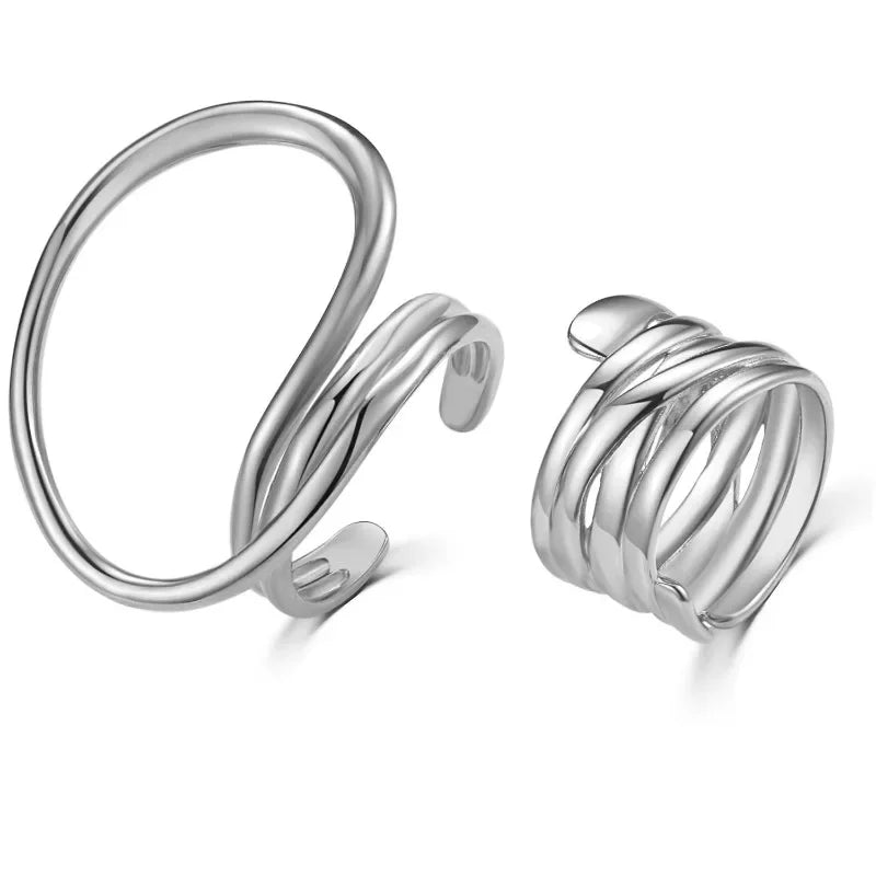 2er-Set Damenringe – Mutige Geometrische Linien, Modisches Statement Schmuck Geschenk