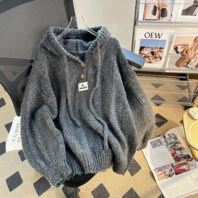 Koreanischer Stil Hoodie – Weite Passform, Dick gestrickt, Herbst/Winter 2024