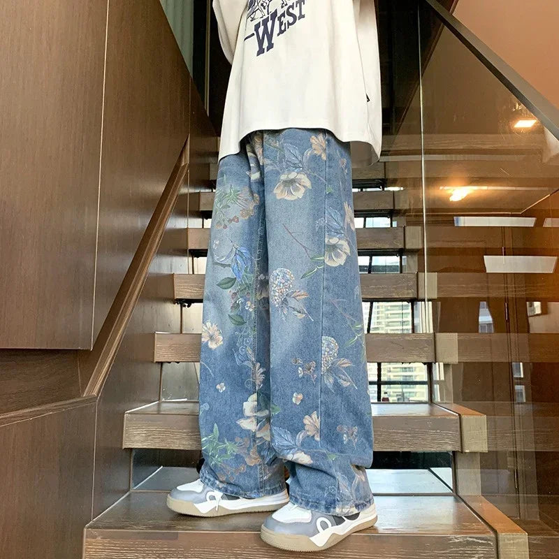 Herren Blumen Jeans Herbst 2025 Y2K Vintage Baggy