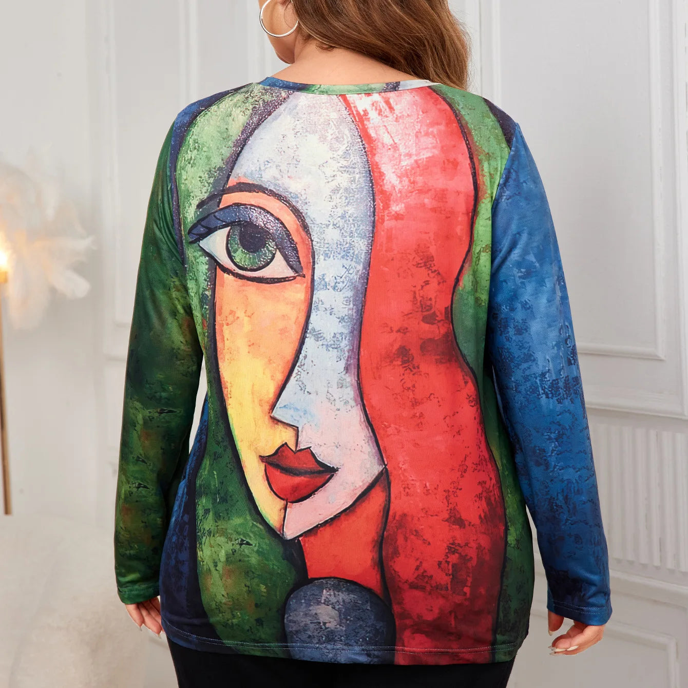 Plus-Size Langarmshirt, Print, Oversized T-Shirt für Damen, Herbst/Winter