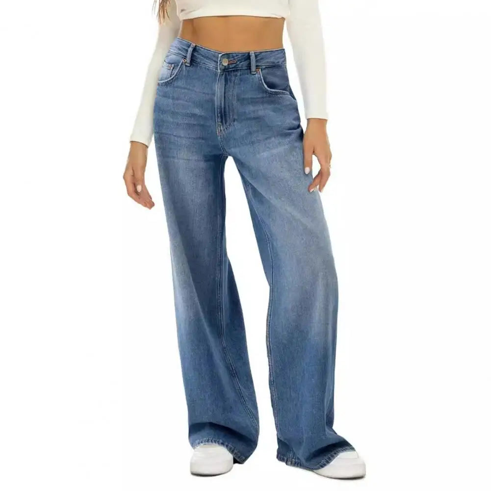 Retro High-Waist Wide-Leg Jeans - Multi-Pocket Denim Pants