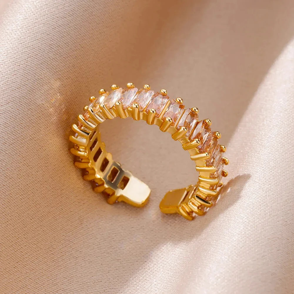 Damen Goldener Offener Ring – Bunter Zirkonia, Vintage Boho Schmuck