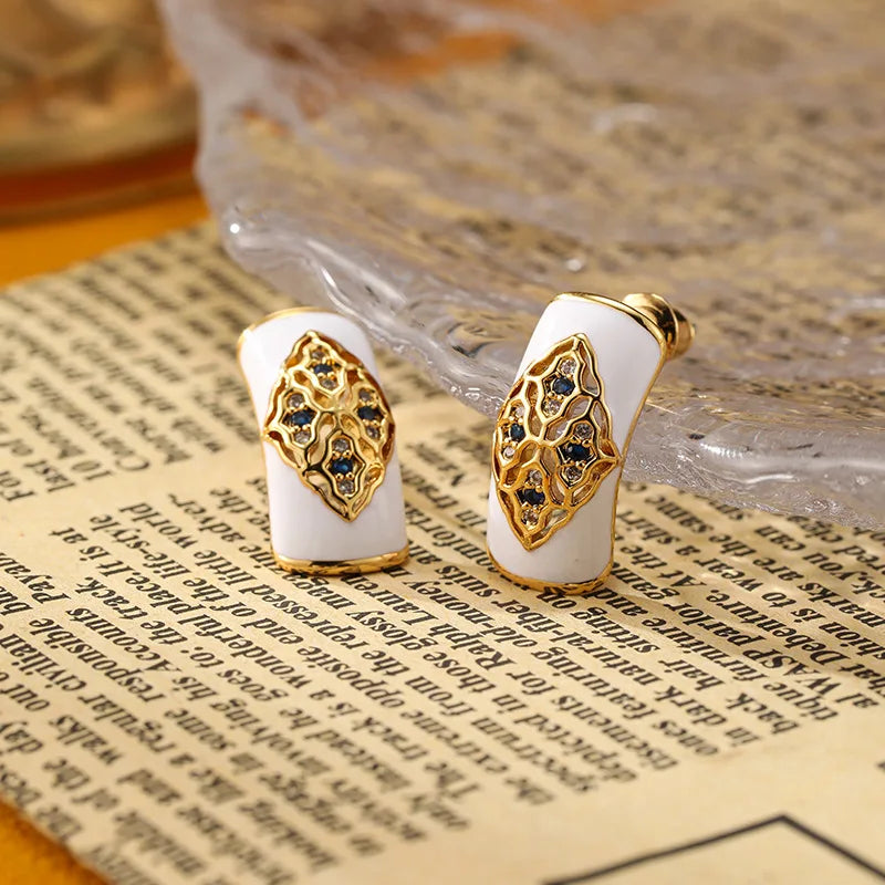 SUYU Schmuck Sommer Retro Geometrische Weiße Tropfen Ohrringe – Leichte Luxusmode für Damen