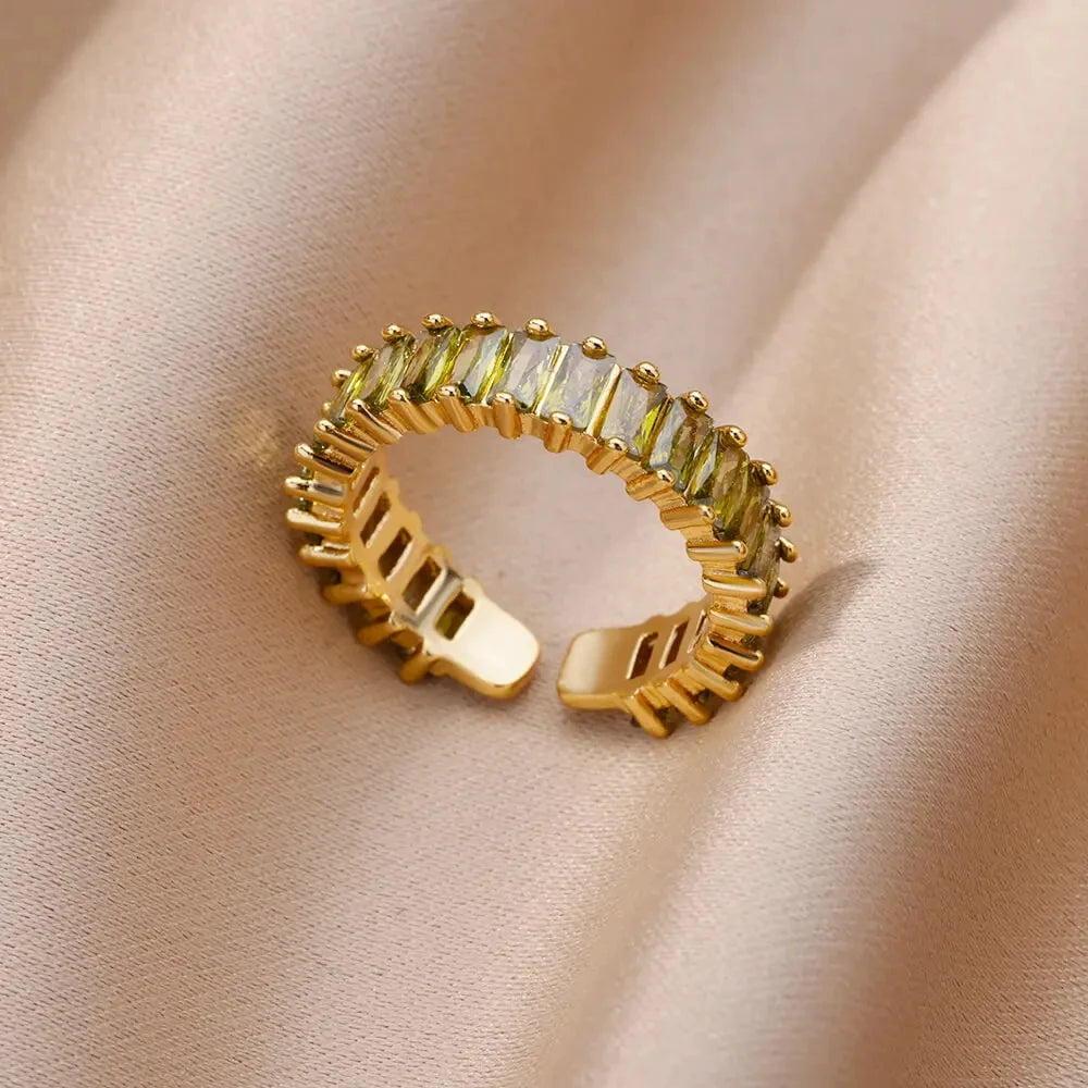 Damen Goldener Offener Ring – Bunter Zirkonia, Vintage Boho Schmuck