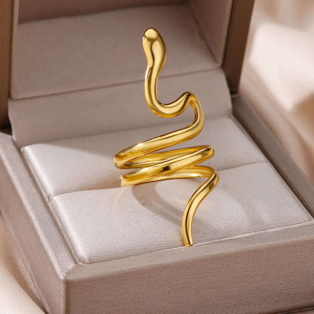 Goldfarbener Schlangenring – Vintage Edelstahl Gothic Schmuck für Herren & Damen, Kostenloser Versand