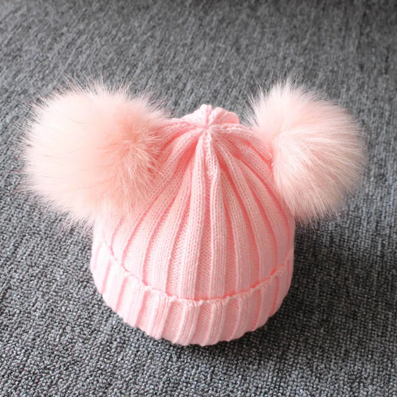 Niedliche Pompom Mütze für Babys, Winter Strickmütze für Mädchen & Jungen