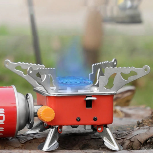Outdoor Mini Klapp-Gaskocher, Tragbarer Quadratischer Ultraleichter Camping- und Wanderkocher