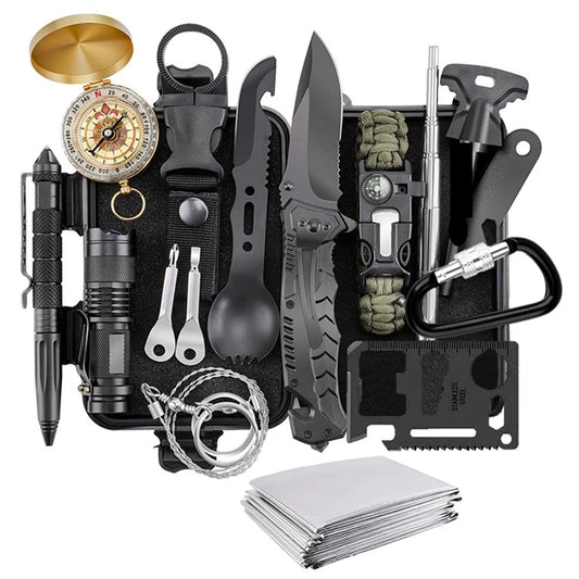 Survival-Kit Militär – Multifunktionales Abenteuer-Set mit Messer und Wärmedecke