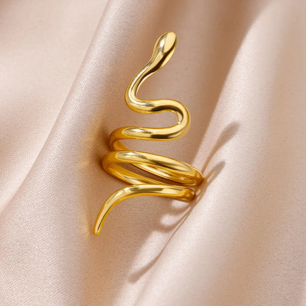 Goldfarbener Schlangenring – Vintage Edelstahl Gothic Schmuck für Herren & Damen, Kostenloser Versand