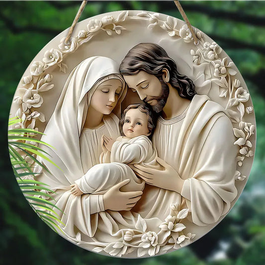 Klassisches Holz-Nativity Ornament: Heilige Familie – 20 cm, Wandhängend