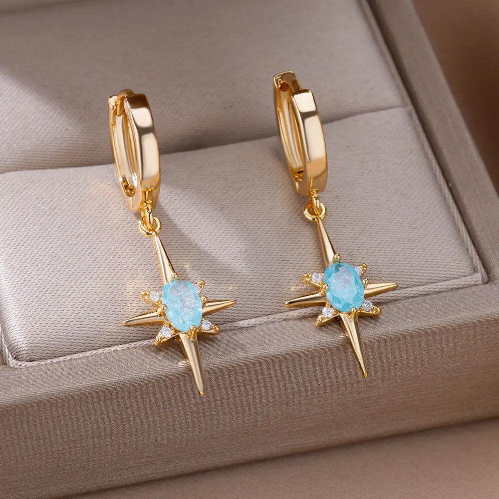 Achtzackige Sternohrringe aus Edelstahl – Schmuck für Damen
