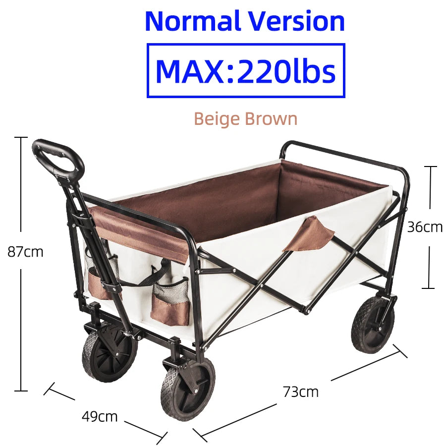 Faltbarer Utility Strandwagen – Schwerlast, Große Kapazität, Tragbar für Garten & Camping