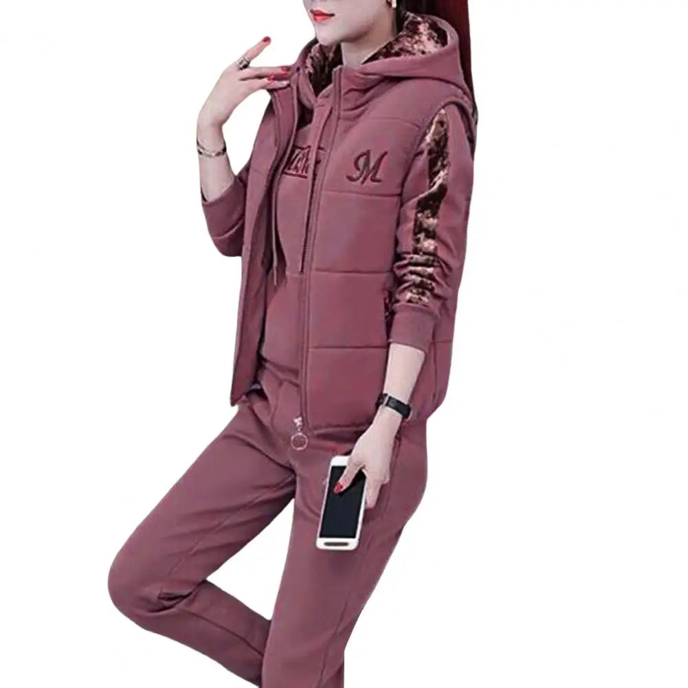 3-teiliges Damen-Trainingsset mit Windjacke, Kapuzenpullover und Sweatpants