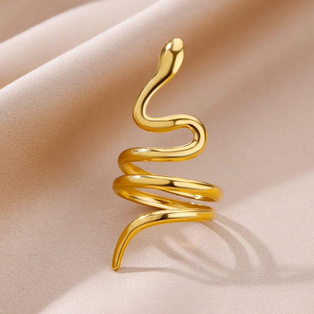 Goldfarbener Schlangenring – Vintage Edelstahl Gothic Schmuck für Herren & Damen, Kostenloser Versand