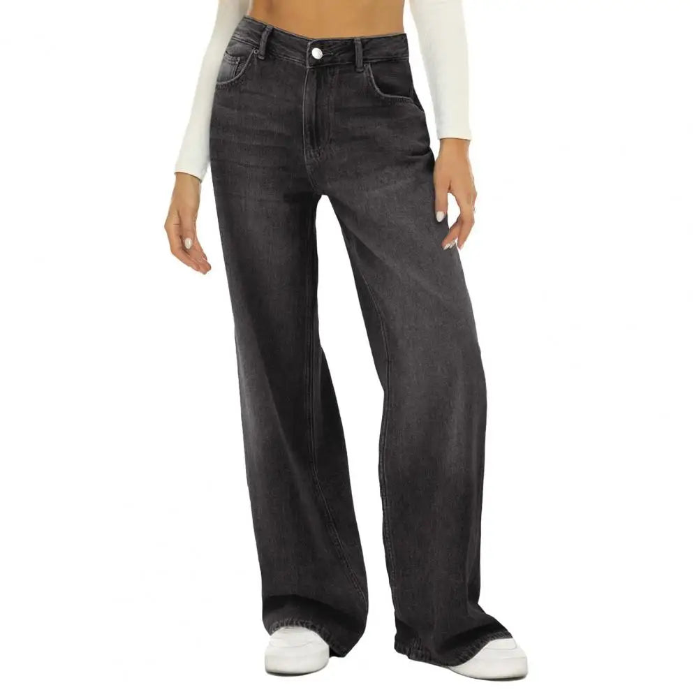 Retro High-Waist Wide-Leg Jeans - Multi-Pocket Denim Pants