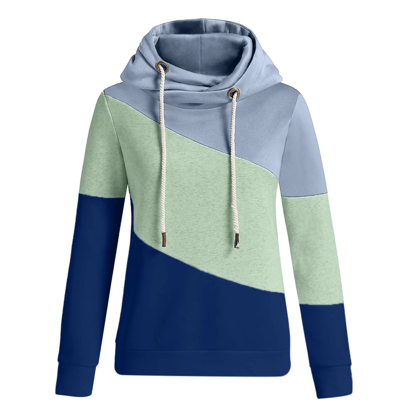Herbst Hoodie für Damen - Drei-Farben-Stitching, Kordelzug, Lange Ärmel