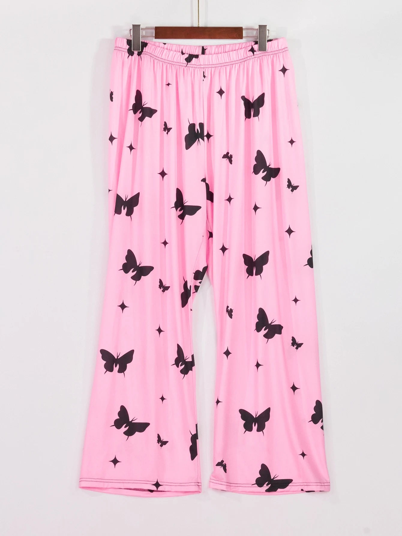 Plus-Size Pyjama Set: Kurzarm Schmetterlingsshirt & Hose für Zuhause