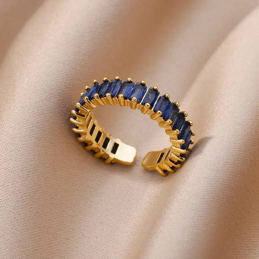 Damen Goldener Offener Ring – Bunter Zirkonia, Vintage Boho Schmuck