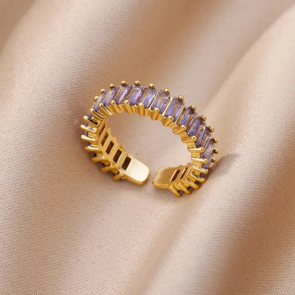Damen Goldener Offener Ring – Bunter Zirkonia, Vintage Boho Schmuck