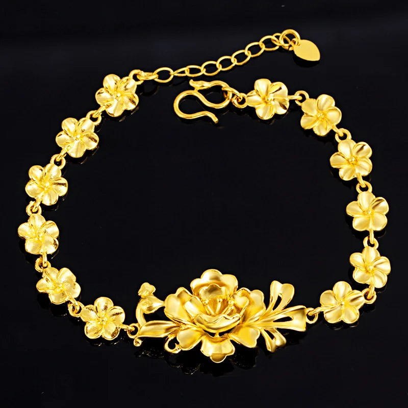 Koreanisch inspirierte 18K Goldplattierte Blumenarmband, 24K Reines Gold Schmuck