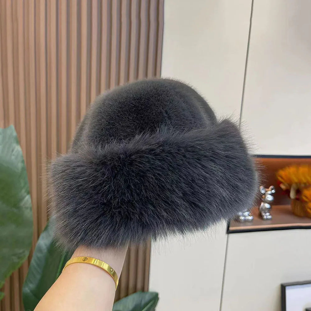 Flauschiger Winterhut für Damen – Faux-Fuchsfell Bombermütze