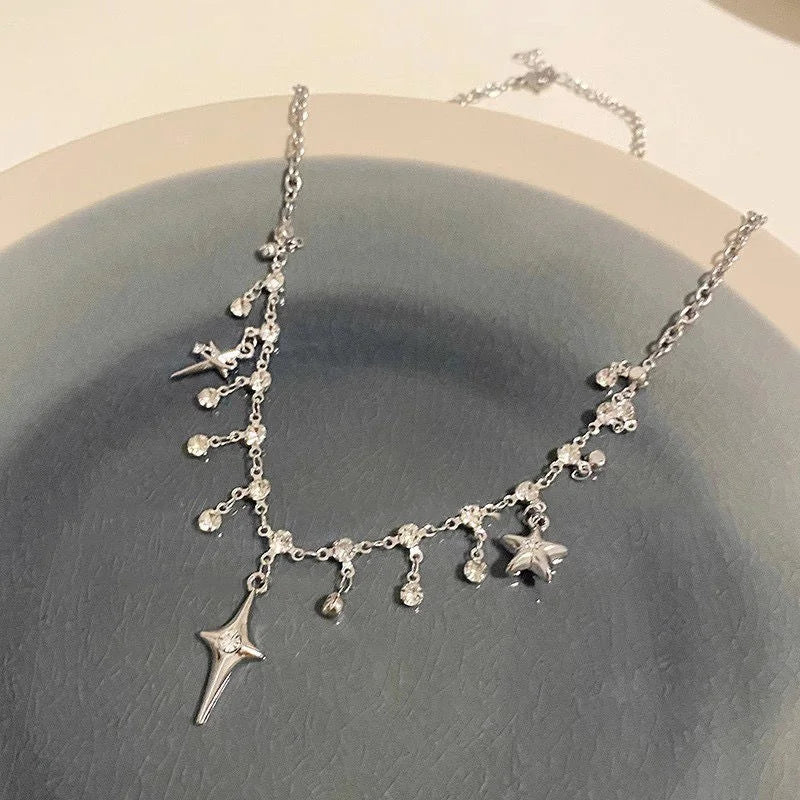 Kristall Kreuz Quasten Halskette - Zirkon Anhänger Y2K Schmuck für Damen