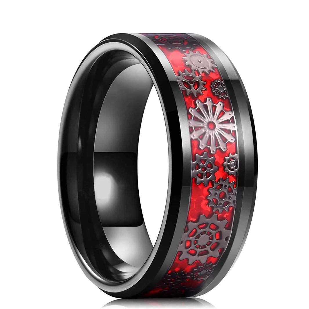 Neue Mode Steampunk Zahnrad Edelstahl Ring – Mit Kohlefaser Einlage, Punk Hochzeitsring für Herren