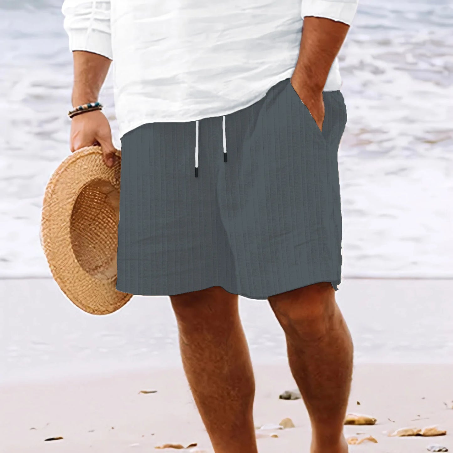 Neue Herren Strandshorts – Einfarbige, Locker geschnittene Freizeitshorts für Sommermode