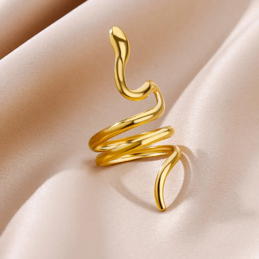 Goldfarbener Schlangenring – Vintage Edelstahl Gothic Schmuck für Herren & Damen, Kostenloser Versand