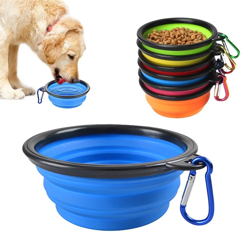 Faltbare Silikon-Hundenapf 2-in-1 mit Karabiner für Futter und Wasser