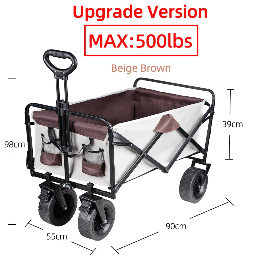 Faltbarer Utility Strandwagen – Schwerlast, Große Kapazität, Tragbar für Garten & Camping