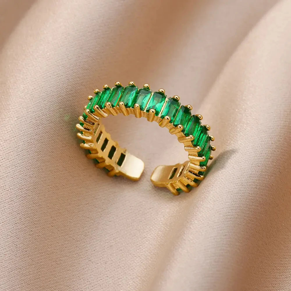 Damen Goldener Offener Ring – Bunter Zirkonia, Vintage Boho Schmuck