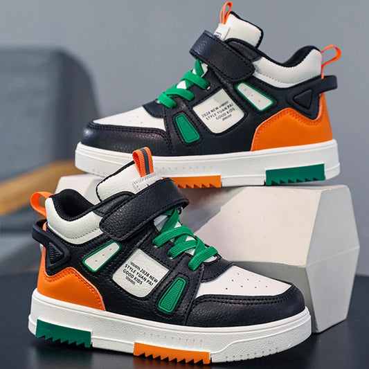 Kinder High-Top Sneakers – Lässig, bequem, rutschfest, Leder-Laufschuhe für Kinder