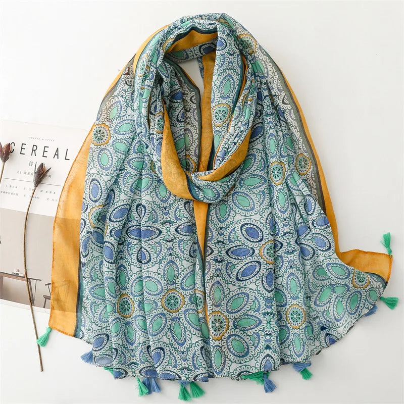 Aztec Paisley Schal mit Fransen – 180x90 cm