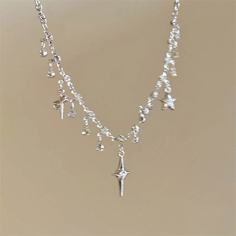 Kristall Kreuz Quasten Halskette - Zirkon Anhänger Y2K Schmuck für Damen