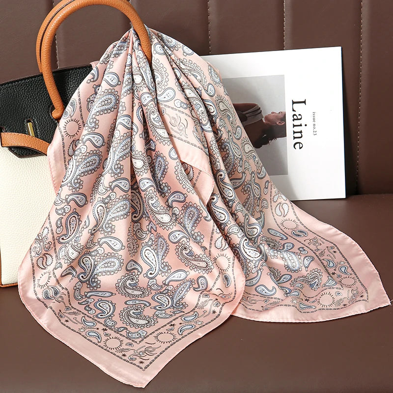 Luxuriöser Bedruckter Satin Seiden Quadrat Schal – Mode Schal, Hijab, Haarband für Damen