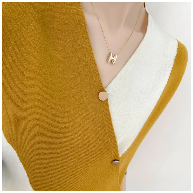 Damen Kaschmir Pullover Farbblock Frühling Stricktop