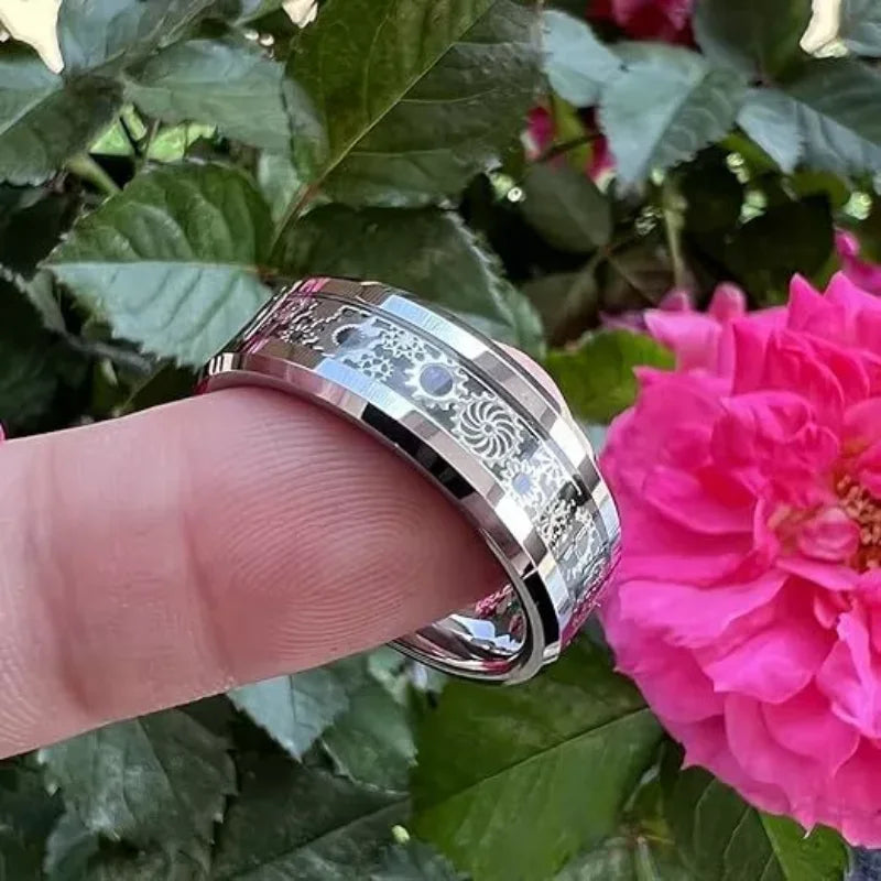 Neue Mode Steampunk Zahnrad Edelstahl Ring – Mit Kohlefaser Einlage, Punk Hochzeitsring für Herren
