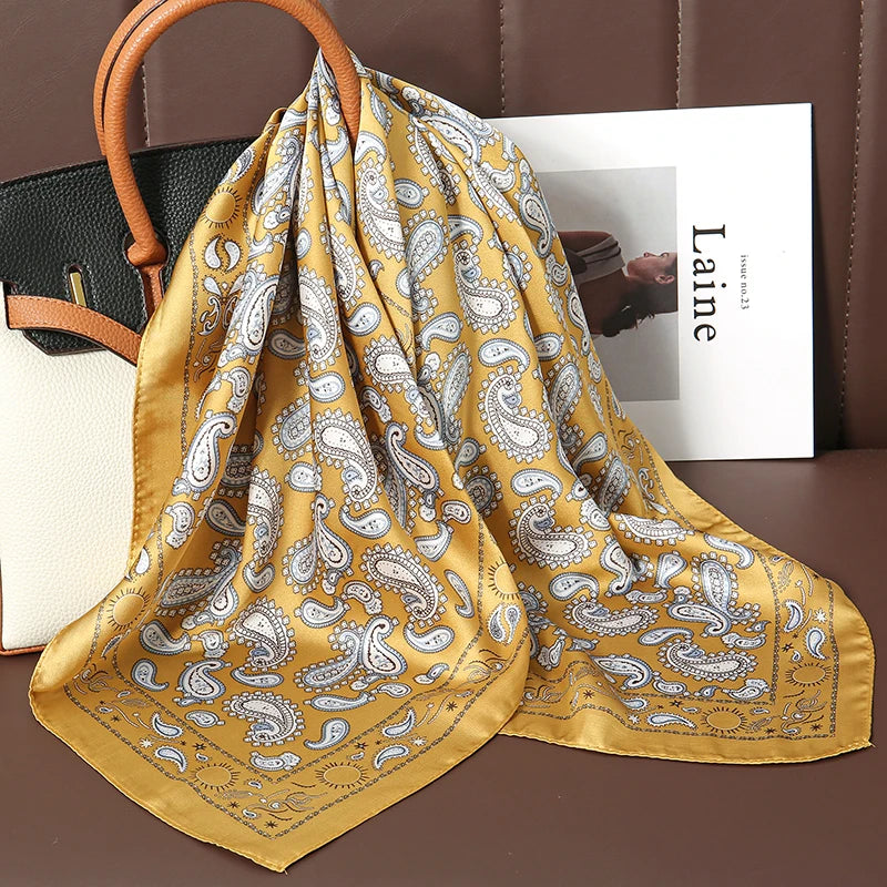 Luxuriöser Bedruckter Satin Seiden Quadrat Schal – Mode Schal, Hijab, Haarband für Damen