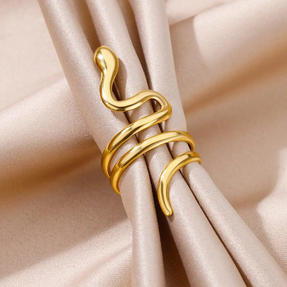 Goldfarbener Schlangenring – Vintage Edelstahl Gothic Schmuck für Herren & Damen, Kostenloser Versand