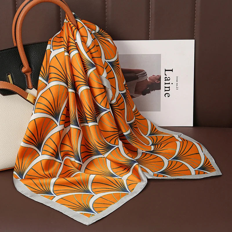 Luxuriöser Bedruckter Satin Seiden Quadrat Schal – Mode Schal, Hijab, Haarband für Damen