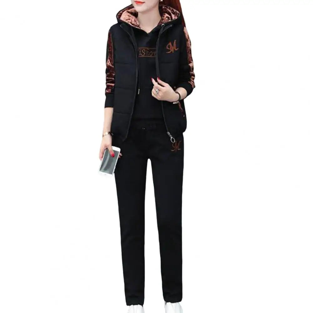3-teiliges Damen-Trainingsset mit Windjacke, Kapuzenpullover und Sweatpants
