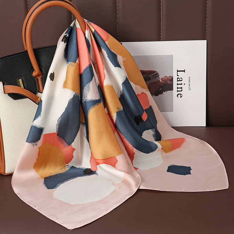 Luxuriöser Bedruckter Satin Seiden Quadrat Schal – Mode Schal, Hijab, Haarband für Damen