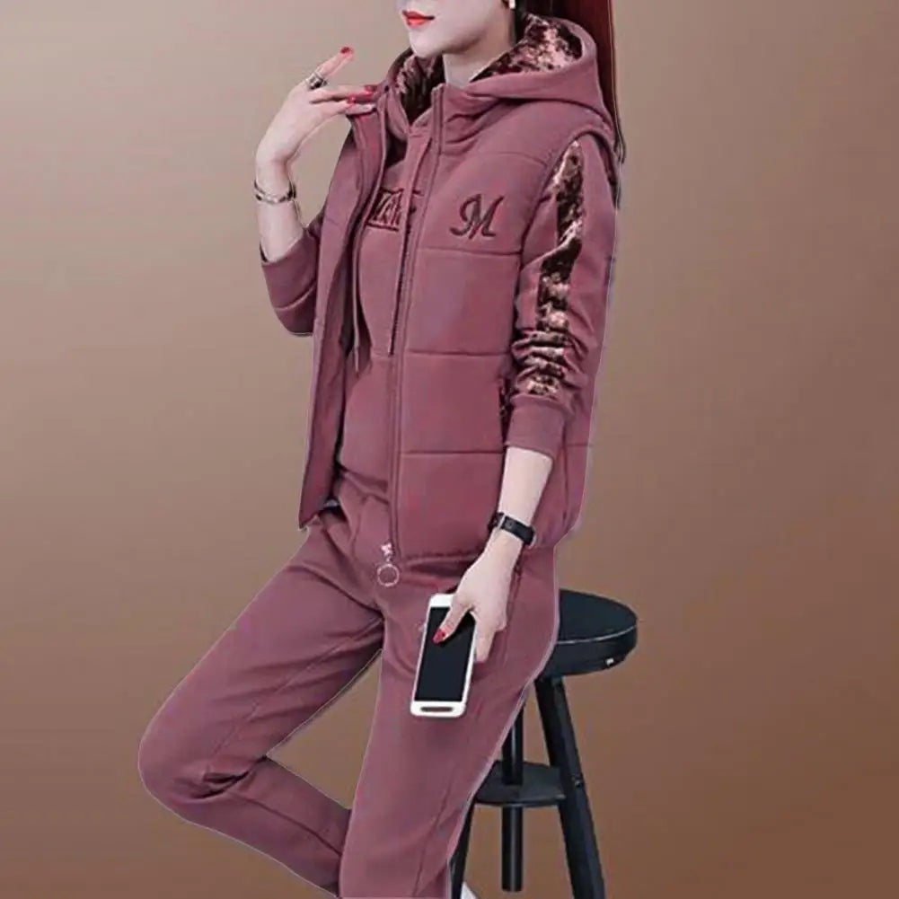 3-teiliges Damen-Trainingsset mit Windjacke, Kapuzenpullover und Sweatpants